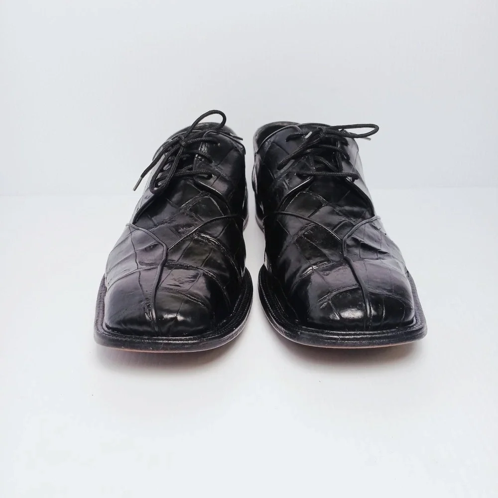 Fennix Italy Mens Alligator Dress Shoes Black Square Toe Size 13